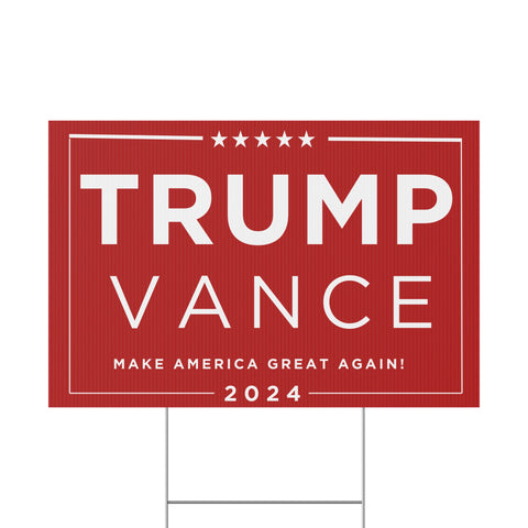 Trump and Vance 2024 Red Yard Sign - Make America Great Again!