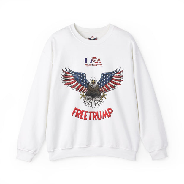 Trump USA Freedom Eagle Sweatshirt - USA Flag Colors with FREETRUMP