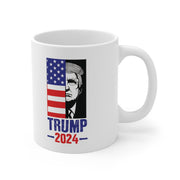 White Trump US Flag Mugshot coffee cup | Trump Campaign 2024