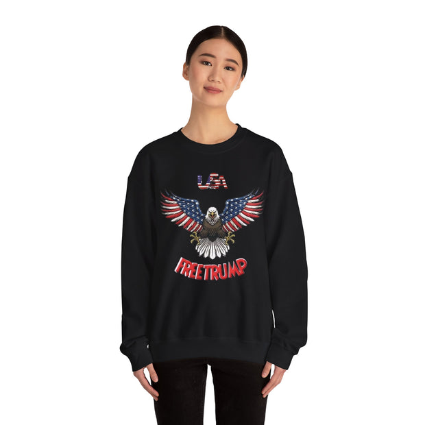 Trump USA Freedom Eagle Sweatshirt - USA Flag Colors with FREETRUMP