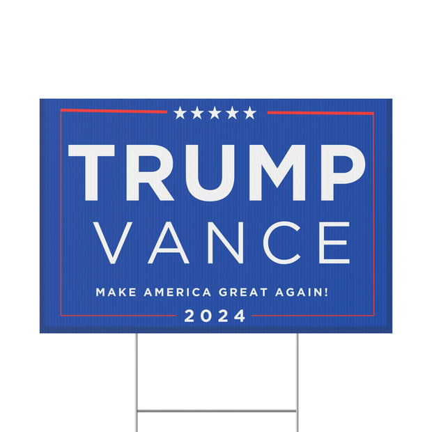 Trump and Vance 2024 Blue Yard Sign - Make America Great Again!