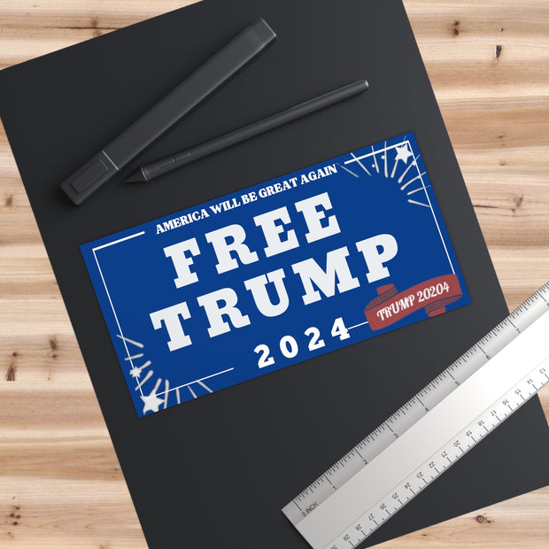 Trump 2024 Blue Bumper Sticker - Free Donald Trump