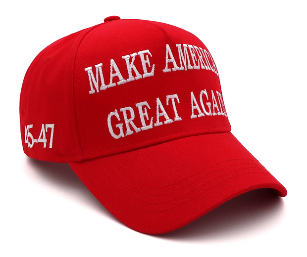 Trump Hat 2024 with Make America Great Again slogan and American flag patch