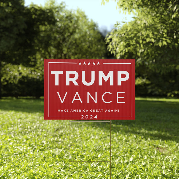 Trump and Vance 2024 Red Yard Sign - Make America Great Again!