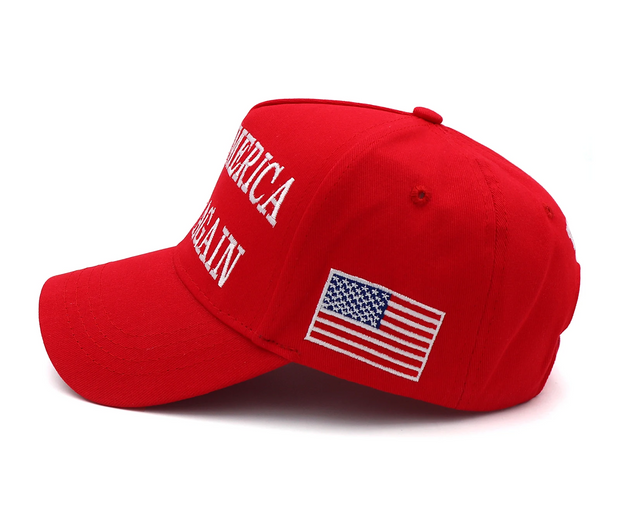 Trump Hat 2024 with Make America Great Again slogan and American flag patch