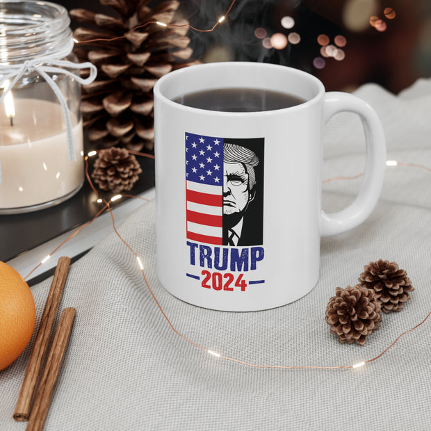 White Trump US Flag Mugshot coffee cup | Trump Campaign 2024