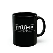 Donald Trump 2024 Never Surrender Coffee Mug: Black Mugshot & MAGA Statement