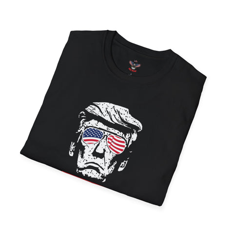 Free Trump 2024 American Flag Sunglasses Mugshot Unisex Softstyle T-Shirt