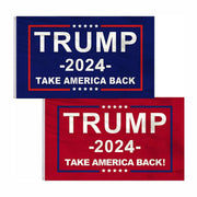 Trump 2024 - Take America Back" Campaign Flag Against Blue  Red Free Trump Flag